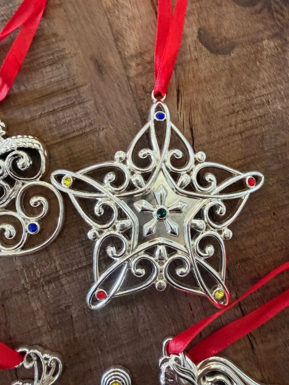 Lenox Sparkle & Scroll Multi-Crystal Ornament Collection Set Of 5 Silver Plated